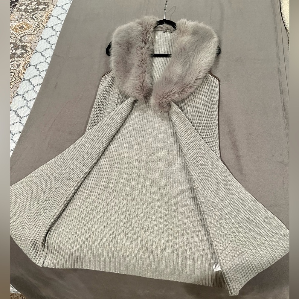 Talbots Faux Fur Detachable Collar Sweater Vest Cardigan Duster Size Small